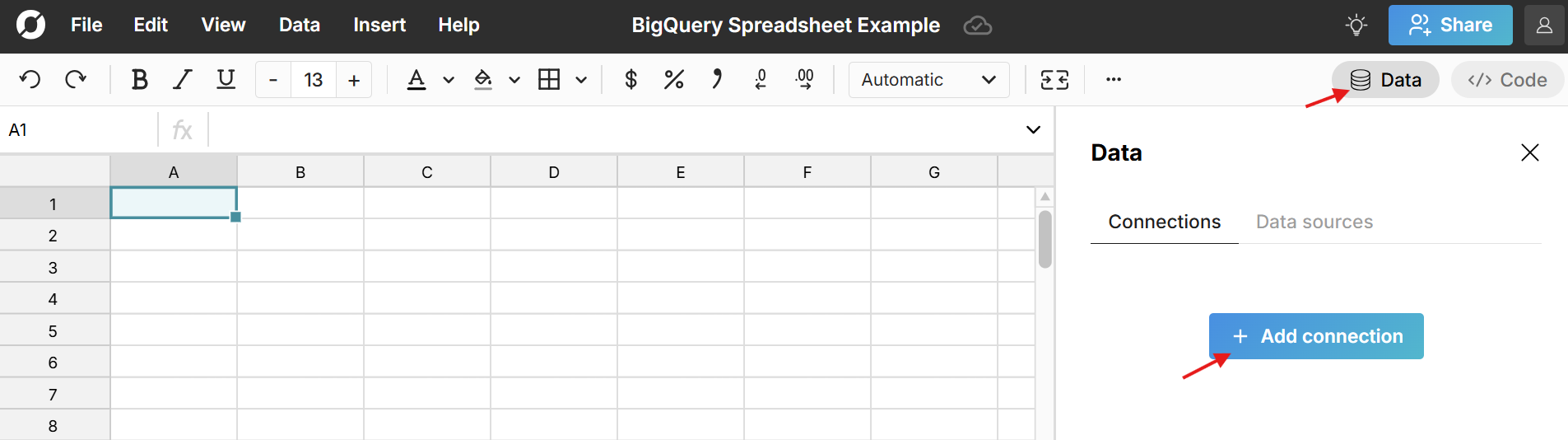 connect spreadsheet to bigquery