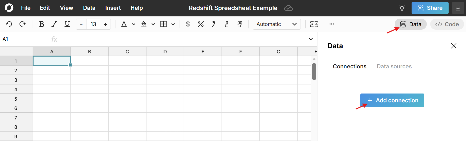 connect redshift to spreadsheet