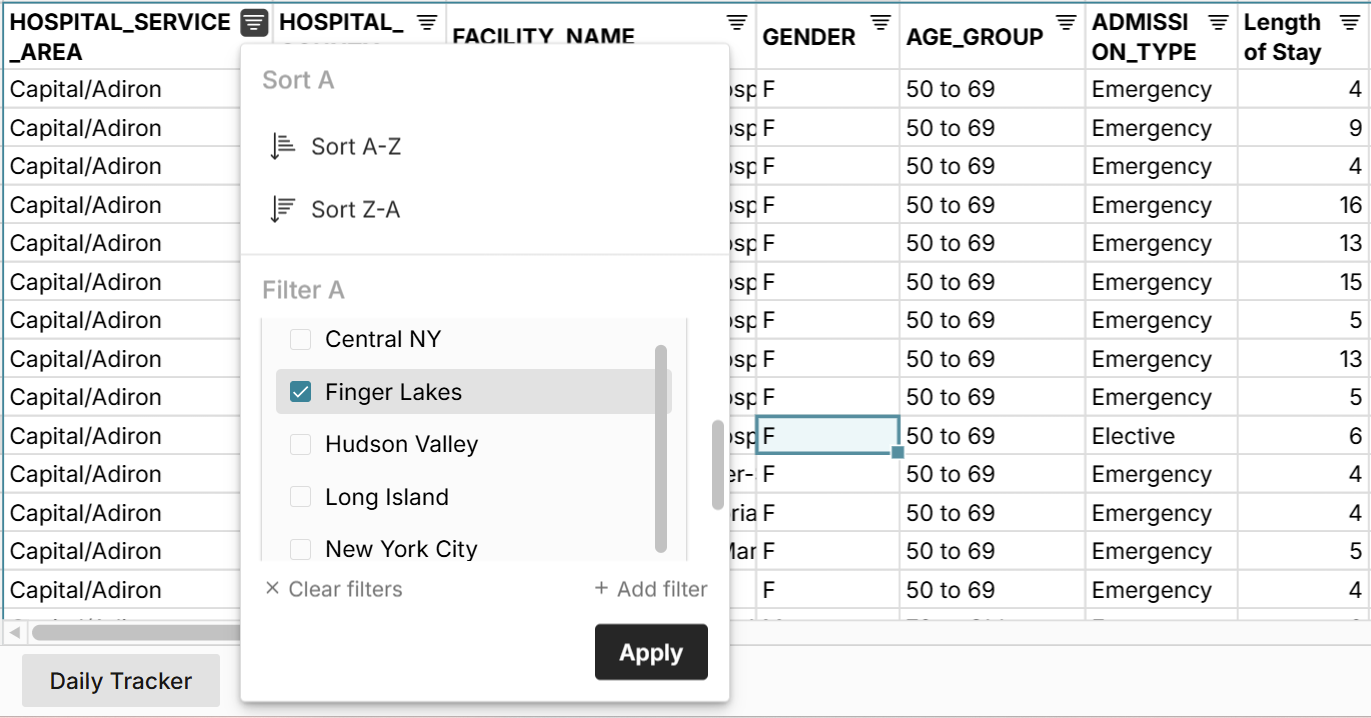 categorical filtering in spreadsheet