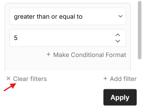clear filters in column in spreadsheet