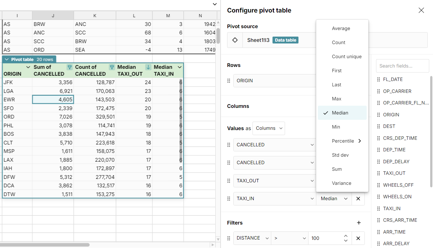 configure large pivot table