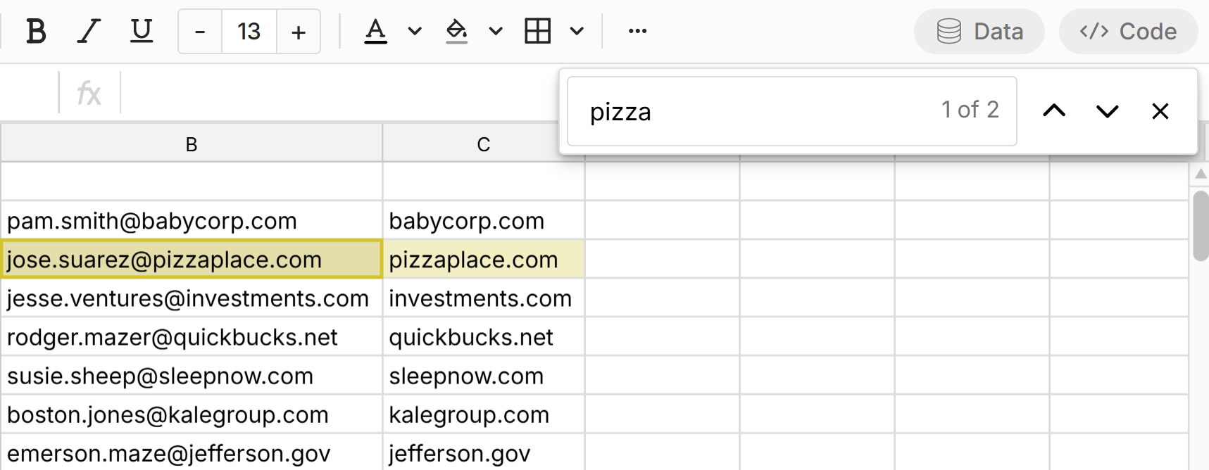 find shortcut in spreadsheet