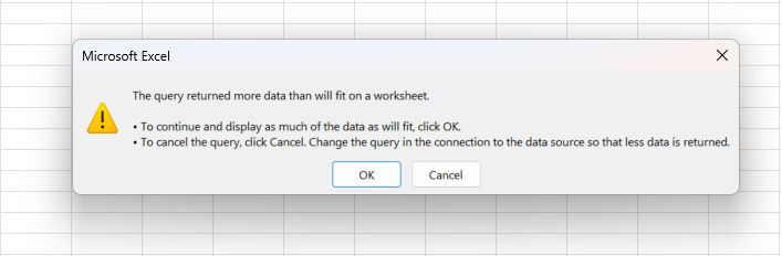 Data too big for Excel