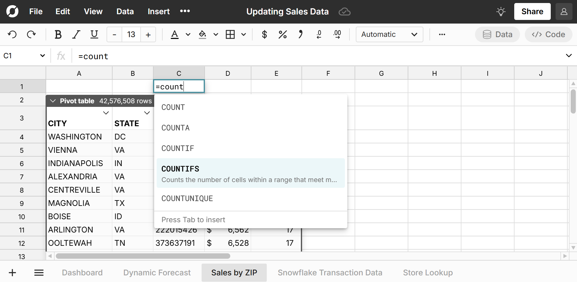 big data finance spreadsheet