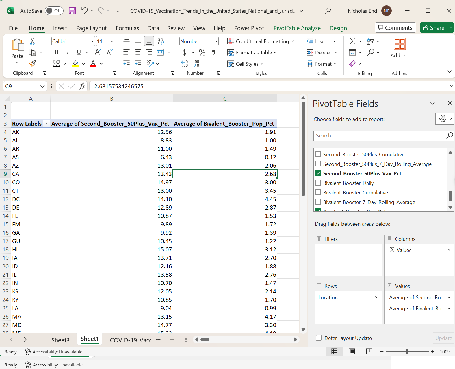 Excel pivot table UI