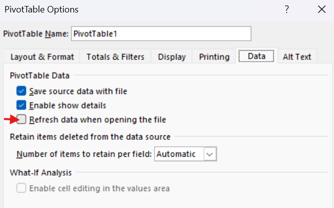 Excel refresh pivot table on open