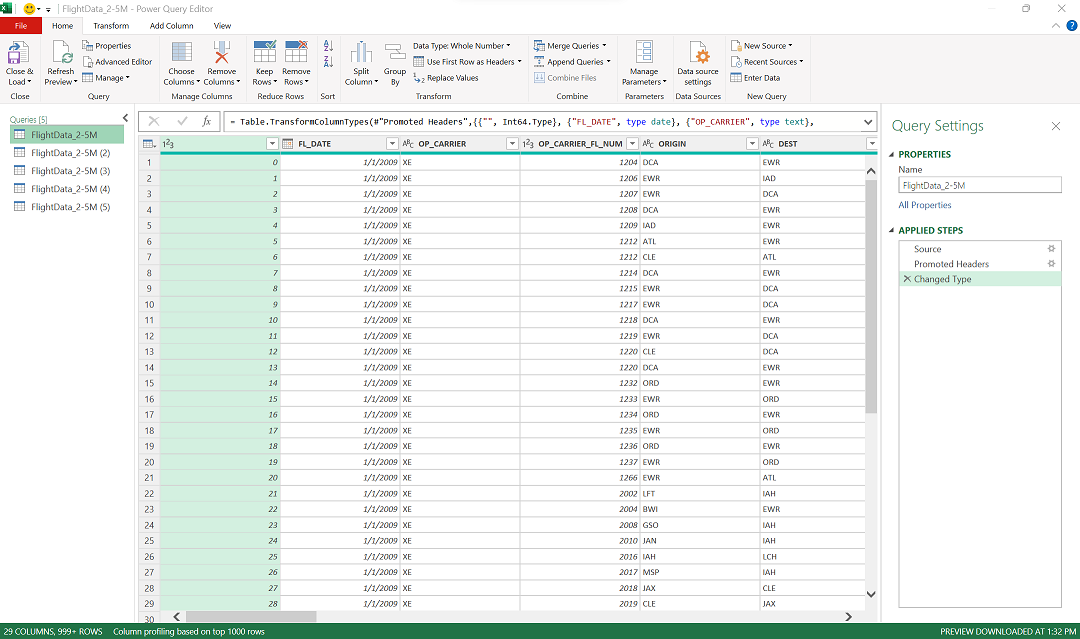 Excel data table