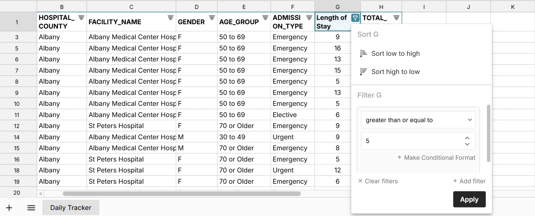 filter greater than in spreadsheet