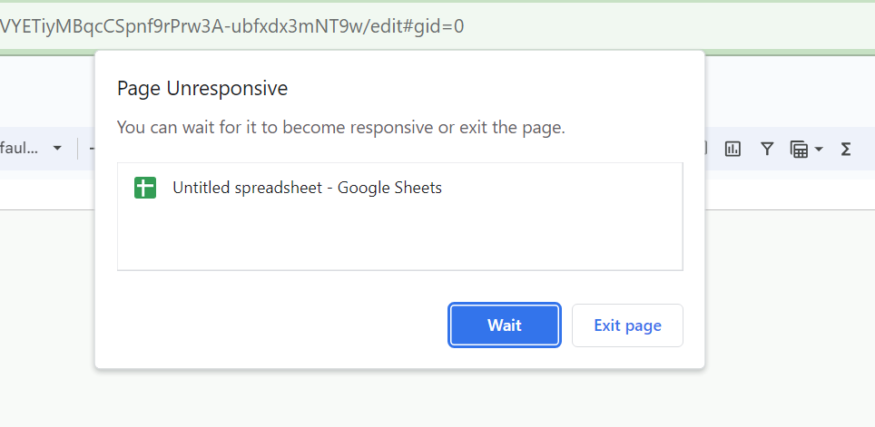 Google Sheets page unresponsive