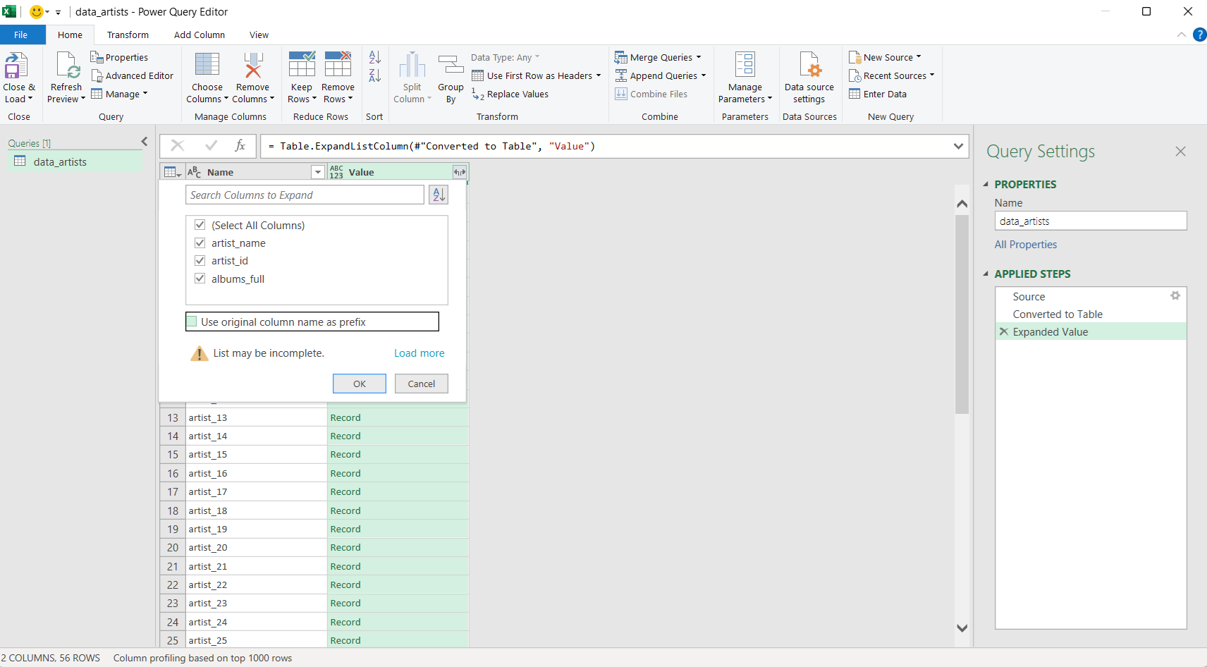 json excel last step