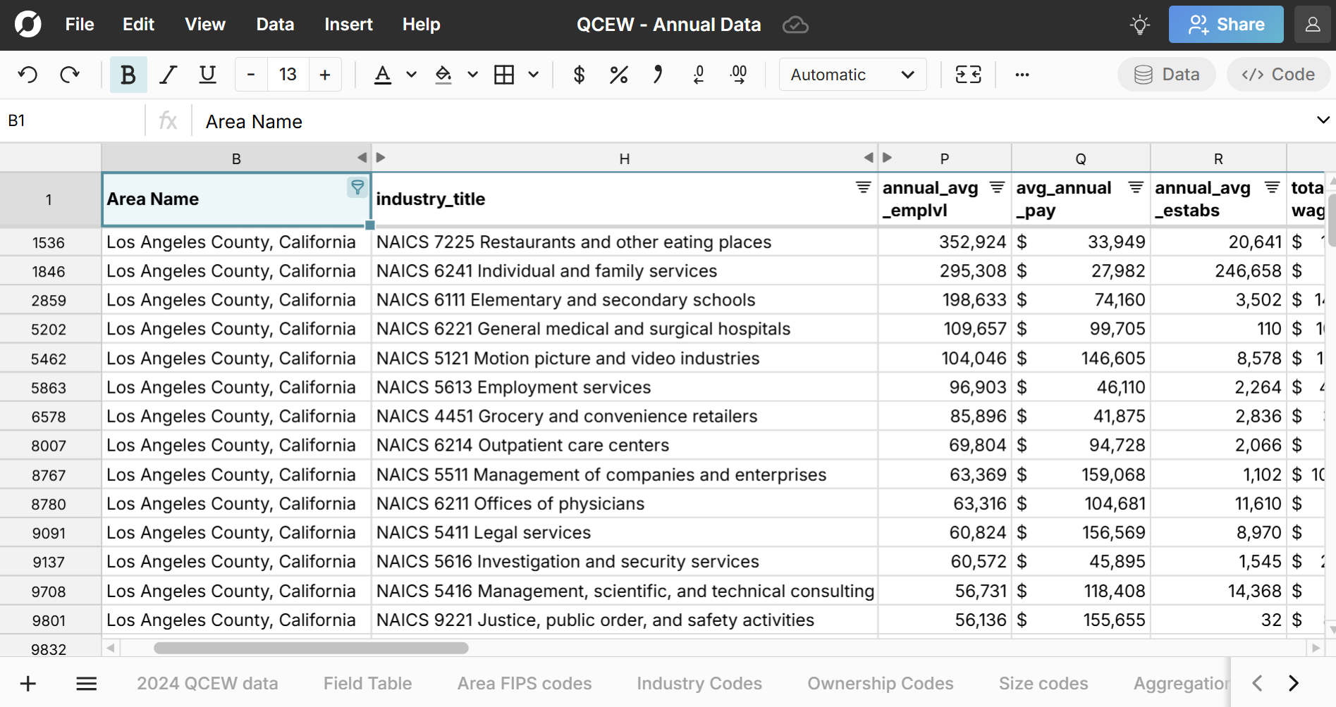 open qcew data in spreadsheet
